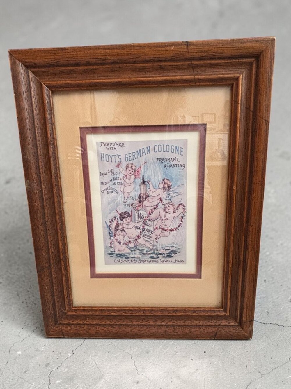Vintage Hoyts German Cologne Print Framed Advertisement With Cherubs & Wood Fram